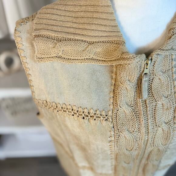 Designer Studio Originals Women's Size L Leather Front Tan Sweater Vest #3586 - Picture 6 of 8